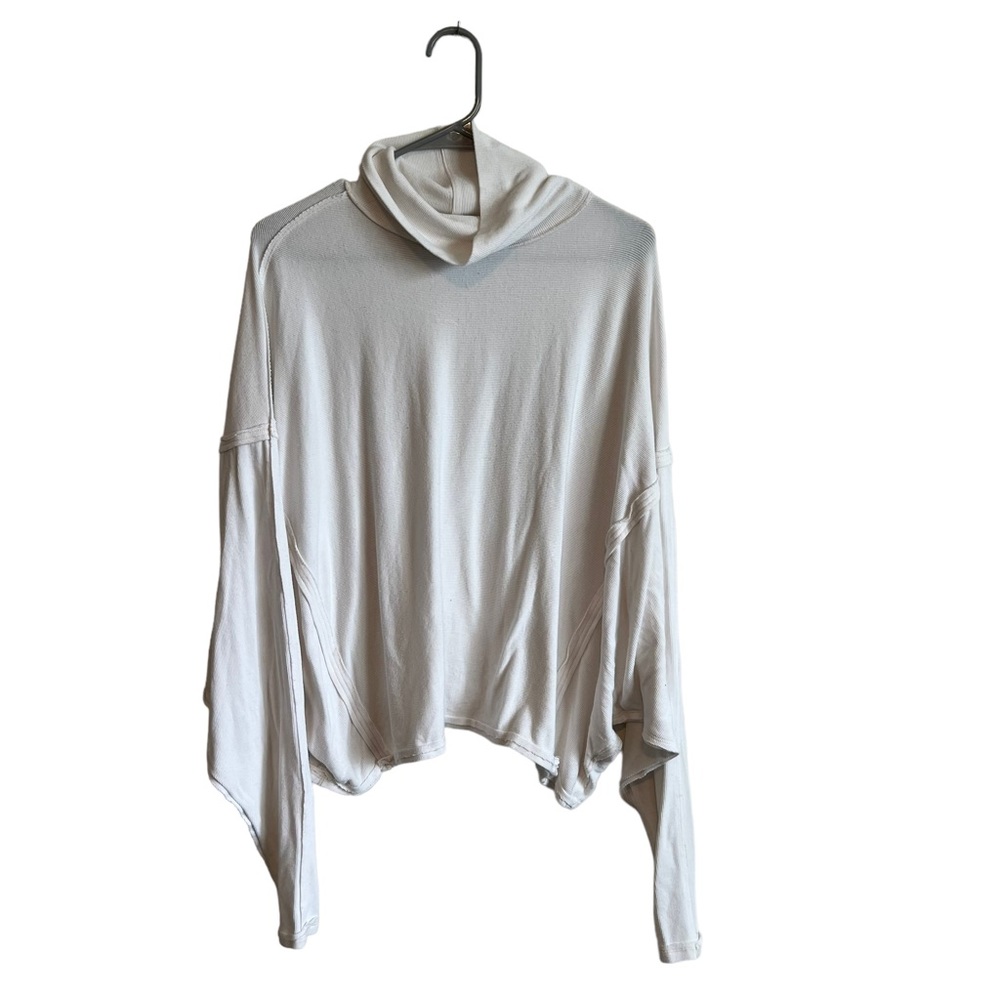 We The Free Scoop Cowl Neck Ribbed White Long Sleeve Top Women’s S Oversized